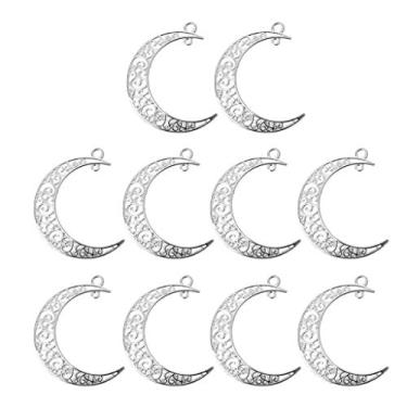 Imagem de TONKBEEY 10 peças/conjunto de pingentes lua oca lua símbolo filigrana amuletos de filigrana para joias faça você mesmo, colar, fazer artesanato, álbum de fotos, liga metálica