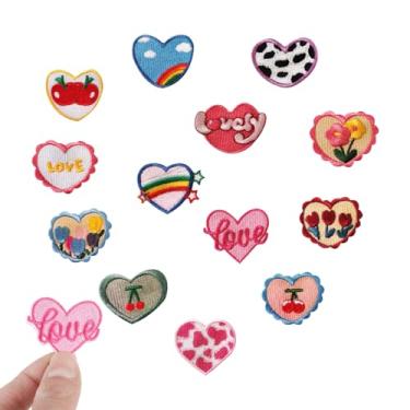 Imagem de FineInno 13 peças de adesivos em forma de coração costurados em adesivos para roupas, aplique de reparo bordado de flores para camisetas, jeans, jaquetas, chapéus, bolsas (formato de coração)