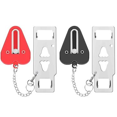 Imagem de Fechadura de porta portátil, pacote com 2 travas de porta de viagem de hotel resistentes para segurança adicional e privacidade para hotel, apartamento, casa, quarto, escola e evitar entrada não autorizada