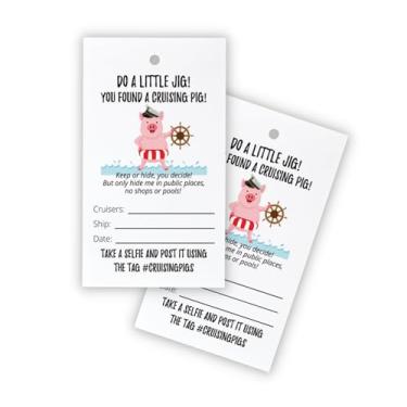 Imagem de Cruising Ducks Cards Tags Cruising Pig | Pacote com 30 com furos | 5 x 9 cm Adicione aos seus patos de borracha Do A Little Jig You Found A Pig Cruise Ship Carnival Game Labels Passport Captain Piggy