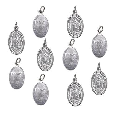 Imagem de Pacote com 10 medalhas de Nossa Senhora de Guadalupe | Pingentes metálicos prateados de 2,5 cm | Ótimo presente católico para a primeira comunhão e confirmação | Feito na Itália, Metal não precioso,
