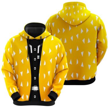 Imagem de Blusa Moletom Sublimação Blusão Full Print com Capuz Anime Demon Slayer Zenitsu Novidade-Unissex