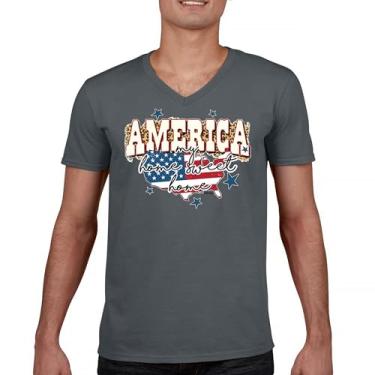 Imagem de Camiseta America My Home Sweet Home gola V 4th of July Stars and Stripes Pride American Dream Patriotic USA Flag Tee, Carvão, G