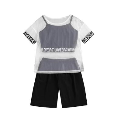 Imagem de Hilinker Conjunto de 3 peças de camiseta transparente para meninas e shorts, Amor preto e branco, 11-12 Anos