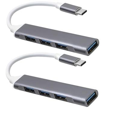 Imagem de 2 peças Hub USB C Hub USB 3.0, 4 portas USB C para adaptador USB C para adaptador USB C, divisor USB ultrafino, extensor USB C Dock para laptop, iMac Pro, MacBook Air, Mac, USB para USB C, USB C para