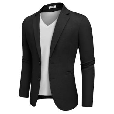 Imagem de COOFANDY Blazer masculino casual de malha com dois botões e jaqueta esportiva leve, Preto, XX-Large