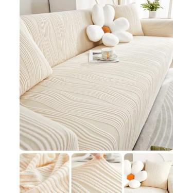 Imagem de Sofá Slipcover Spandex Non Slip Sofá Sofá Capa, Protetor De Móveis Lavável Com Espuma Fundo Elástico Para Crianças, Animais De Estimação (Adequado para 35-55 inch,Bege Branco)