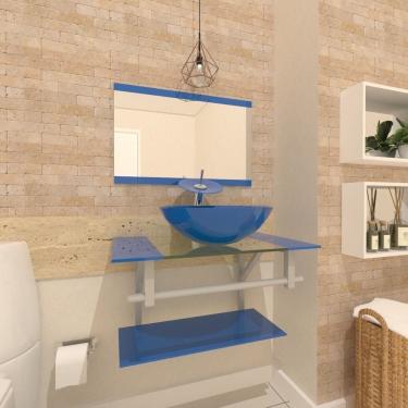 Imagem de Gabinete de Vidro 70cm Inox com Cuba Redonda Azul