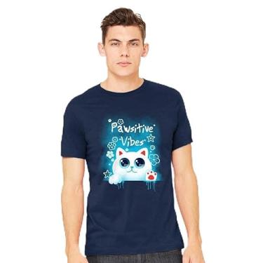 Imagem de TeeFury - Pawsitive Vibes - Camiseta masculina animal, gato,, Cinza mesclado, 5G