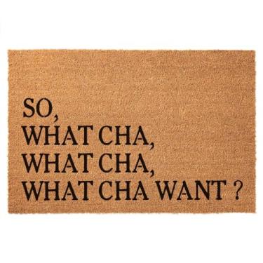 Imagem de Capacho engraçado de coco So What'Cha Want, Whatcha Want Hip Hop Welcome Front Porch Decor Capacho para a entrada Tapetes personalizados Suporte de PVC Antiderrapante Exterior Coco Coir Capacho 60 x
