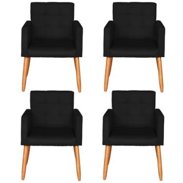 Imagem de Kit 4 Poltronas Decorativa para Sala de Estar Recepção Sala de Espera estofada pés palito madeira MOBLAN Decor (Preto)