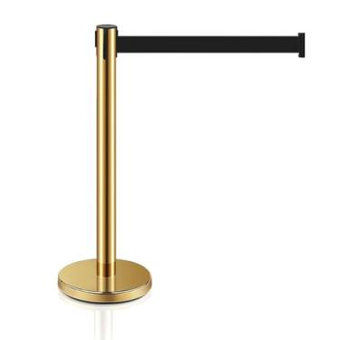 Imagem de MICHELANGELO Kit Pedestal Organizador Separador de Fila Dourado com Fita Retrátil Preta 2 Metros de Comprimento (6)