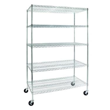 Imagem de Estante de aço Aramado Cromado 5 prateleiras rack Aramado com rodízio grande |192 altura x 121 largura x 45 profundidade|
