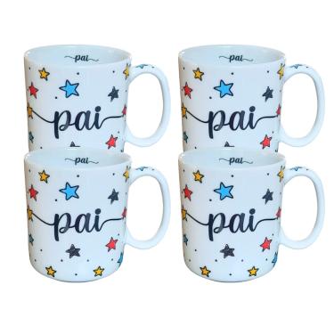 Imagem de Kit 4 Canecas 300ml Pai - Porcelana - Decoração Estrela