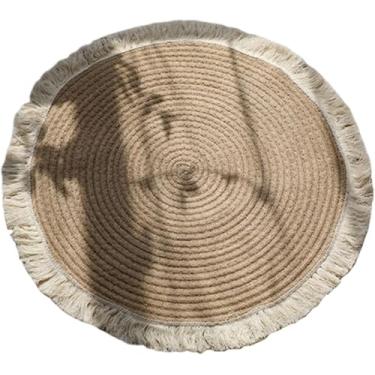 Imagem de Tapete de juta estilo japonês, tapete de tecido retrô com design de franjas, tapete de sofá ou tapeçarias, almofadas de sofá e tapetes de oração, 80 cm