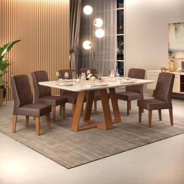 Imagem de Conjunto de Sala de Jantar 4 Cadeiras Tampo Sem Vidro 170x90 Dj Móveis Kiara Freijó Yasmin Kraft