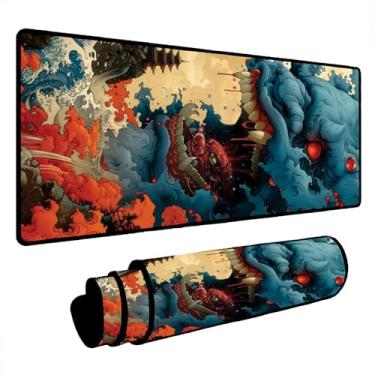 Imagem de Novo Mouse Pad Gamer Deskpad Speed Extra Grande Borda Costurada Profissional Varios Tamanhos - Monstro Oriental (70X35)