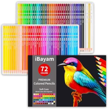 Imagem de iBayam Lápis de cor de 72 cores para adultos, livros de colorir relaxantes, material de volta às aulas para crianças, lápis de desenho, esboços, desenhos de papelaria, kits de arte infantis para