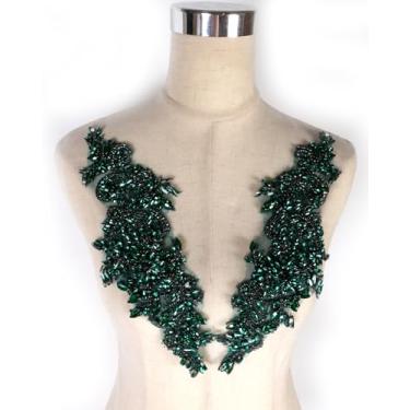 Imagem de Labellezalady Aplique de strass brilhante de aparência luxuosa em dourado prata champgane cor AB para cinto de vestido de formatura, artesanato, decoração de costura (verde)