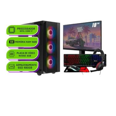 Imagem de PC Gamer Completo Alligator Shop Intel i7 3770, Radeon RX 550 4GB, Memoria 16GB DDR3, SSD 480GB, Monitor 18 Polegadas