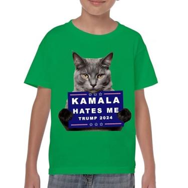 Imagem de Kamala Hates Me Trump 2024 Camiseta juvenil engraçada gato republicano animal de estimação anti Harris Vote vermelho MAGA Kitten 47 Fight Kids, Verde, P