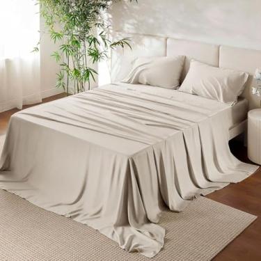 Imagem de Jogo de Lençol 4 peças Queen 100% Algodão Egípcio 500 Fios Toque de Seda Macio (Caqui)