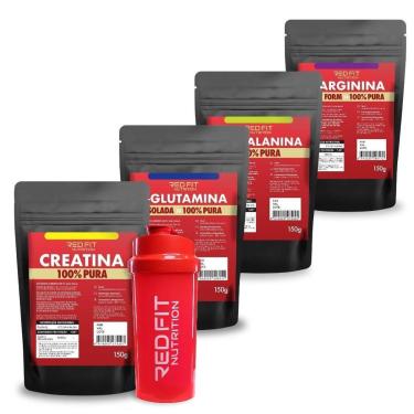 Imagem de Kit Suplemento Red Fit Nutrition Creatina 150g L-Glutamina 150g L-Arginina 150g Beta-Alanina 150g-Unissex