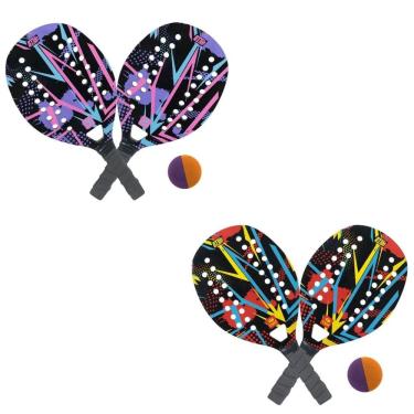 Imagem de Kit 2 Raquetes de Madeira 1 Bolinha Beach Tennis Esporte Praia Iniciantes Belfix