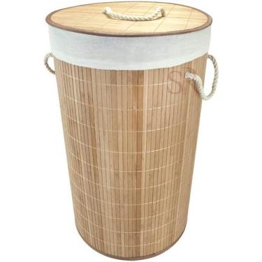 Imagem de Cesto Em Bambu Redondo 36cm x 60cm Com Tampa Forrado Mek Jolitex - Jol