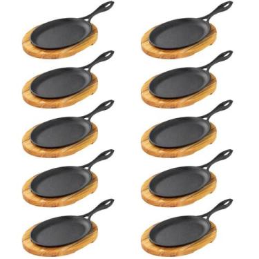 Imagem de kit 10 Chapas Frigideira Mix Grill Oval Ferro Fundido com Tábua de Mad