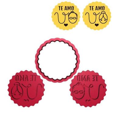 Imagem de Kit 2 Cortadores Te Amo Casal Vovô Vovó Coração - DOCE IMPRESSO,  7,5c