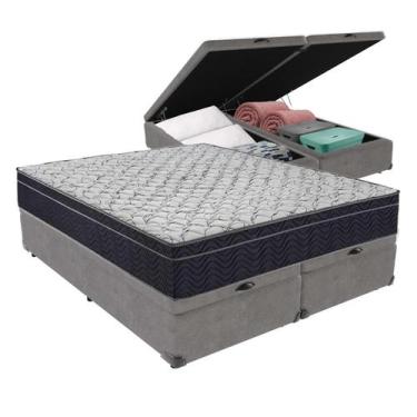 Imagem de Cama Box Baú Bipartido Queen Cinza e Colchão Airtech 150 D45 Ortobom