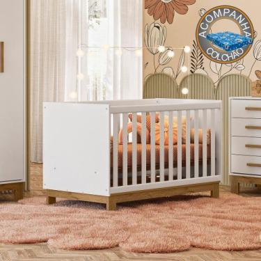 Imagem de Berço Mini Cama Qencanto Slim 4315 Qmovi Branco Acetinado + Colchão Or