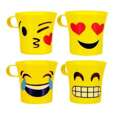 Imagem de Kit 20 Caneca Infantil Copo Plástico Carinha Emoji Smile amarelo ART HOUSE