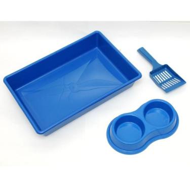 Imagem de Caixa De Areia Higiênica Gatos Banheiro Comedouro+Pá - Four Plastic, A