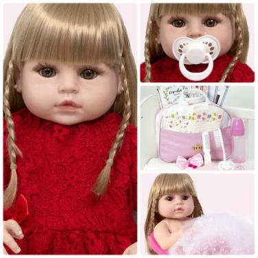 Imagem de Bebe Reborn Loira Princesa Vestido Vermelho Itens Enxoval - Cegonha Re