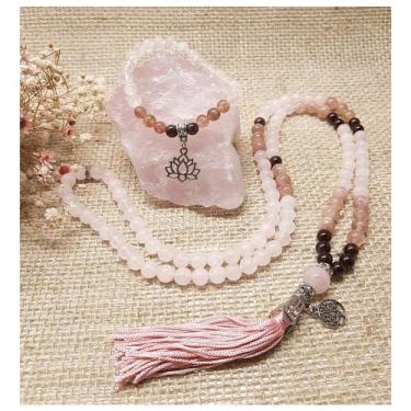 Imagem de Kit Japamala e pulseira em Quartzo Rosa Pedra do Sol e Granada - Encan