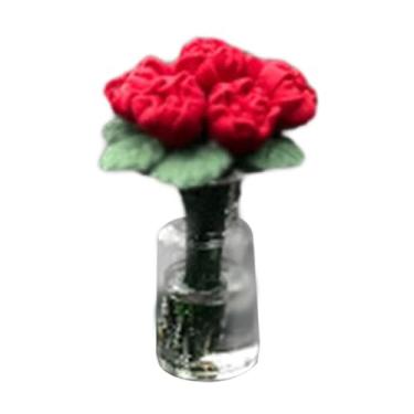 Imagem de Nishiyuenyi Ornamento de Painel de Carro Simulação Decoração de Rosas Acessórios de Carro Paisagem em Miniatura Mini Design de Planta em Vaso para Mesa, Vermelho