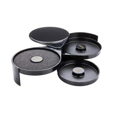 Imagem de Barra de vidro Bar Lux 19 x 16 x 7 cm, 1 estação de borda de vidro de 3 camadas – compartimentos para sair, para coquetéis, abrigar açúcar de bar de plástico preto, para sal, açúcar ou especiarias – Restaurantware