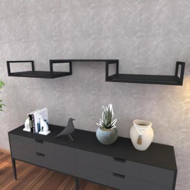 Imagem de Prateleira industrial suspensa estante parede nicho preta cozinha escr