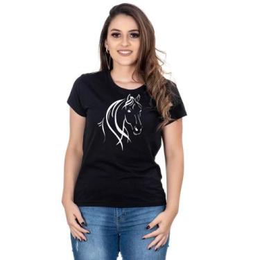 Imagem de Camiseta Country Feminina Algodão Estampa Cavalo Gola Careca - Campero