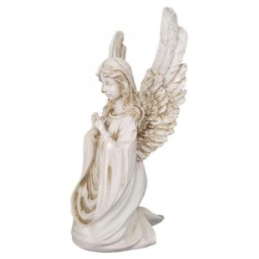 Imagem de Anjo Rezando Protetor de Resina cor Branco Envelhecido - Decore Casa