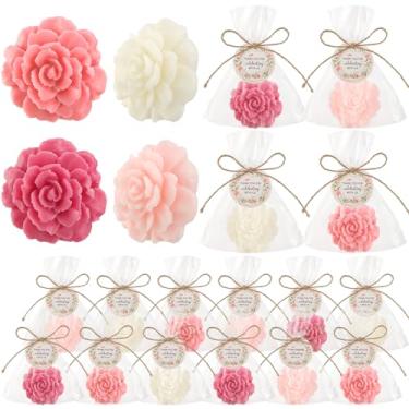Imagem de Demissle Conjunto de 20 mini sabonetes de flores para convidados Sabonete rosa para chá de bebê com etiquetas de agradecimento para presente de convidado de noiva de casamento lembrancinha de festa