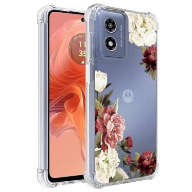 Imagem de Ueokeird Capa de telefone para Moto G24 4G e Moto G04 4G, Transparente com Floral, TPU Absorvente de Choque, Protetora Fina