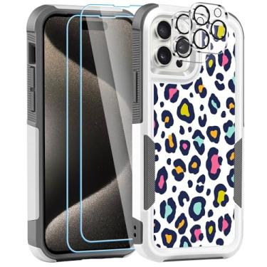 Imagem de LOQUPE [Capa 5 em 1 para iPhone 15 Pro Max, com 2 protetores de tela + pacote com 2 protetores de lente de câmera, capa protetora resistente, resistente, leve, fina, à prova de choque para mulheres,