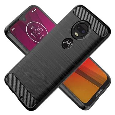 Imagem de HTXWXJC Capa para Moto G7 Plus, capa para Moto G7, T-MobileRevvlry+ XT1965 XT1962, capa protetora fina de borracha TPU de fibra de carbono antiarranhões à prova de choque para Motorola Moto G7 preta