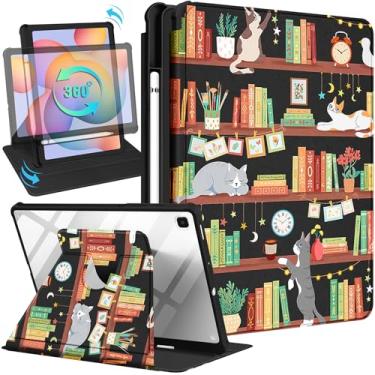 Imagem de Kidcube Capa para Samsung Galaxy Tab S6 Lite 10,4 polegadas 2022/2020 para mulheres meninas crianças capa fólio com suporte para lápis fofo desenho de gato kawaii design giratório capas para tablet
