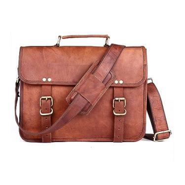 Imagem de ANUENT Bolsa mensageiro de couro genuíno de 35 cm vintage marrom pequena bolsa transversal de ombro para homens e mulheres ideal para laptop, iPad e tablet