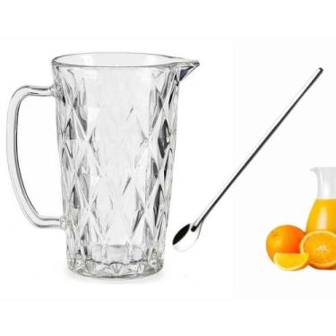 Imagem de Kit Jarra de Vidro Com Alça Diamante + Colher Suco Inox 20cm - JW SHOP