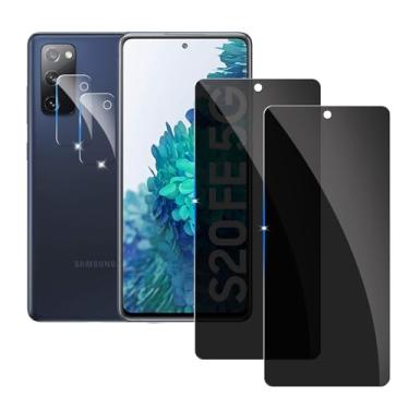 Imagem de Lyphpe 【Pacote com 2 + 2】 Protetor de tela de privacidade para Samsung Galaxy S20FE 9H vidro temperado filme privado anti-espião compatível com Samsung S20FE e (2 unidades) Protetor de lente de câmera